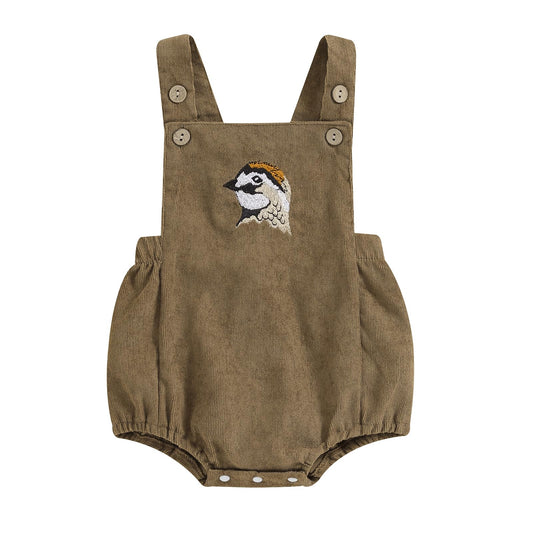 Pudcoco Infant Baby Boys Girls Overalls Sleeveless Mallard Duck Embroidery Corduroy Rompers Newborn Summer Outfit (Coffee Quail 12-18 Months)